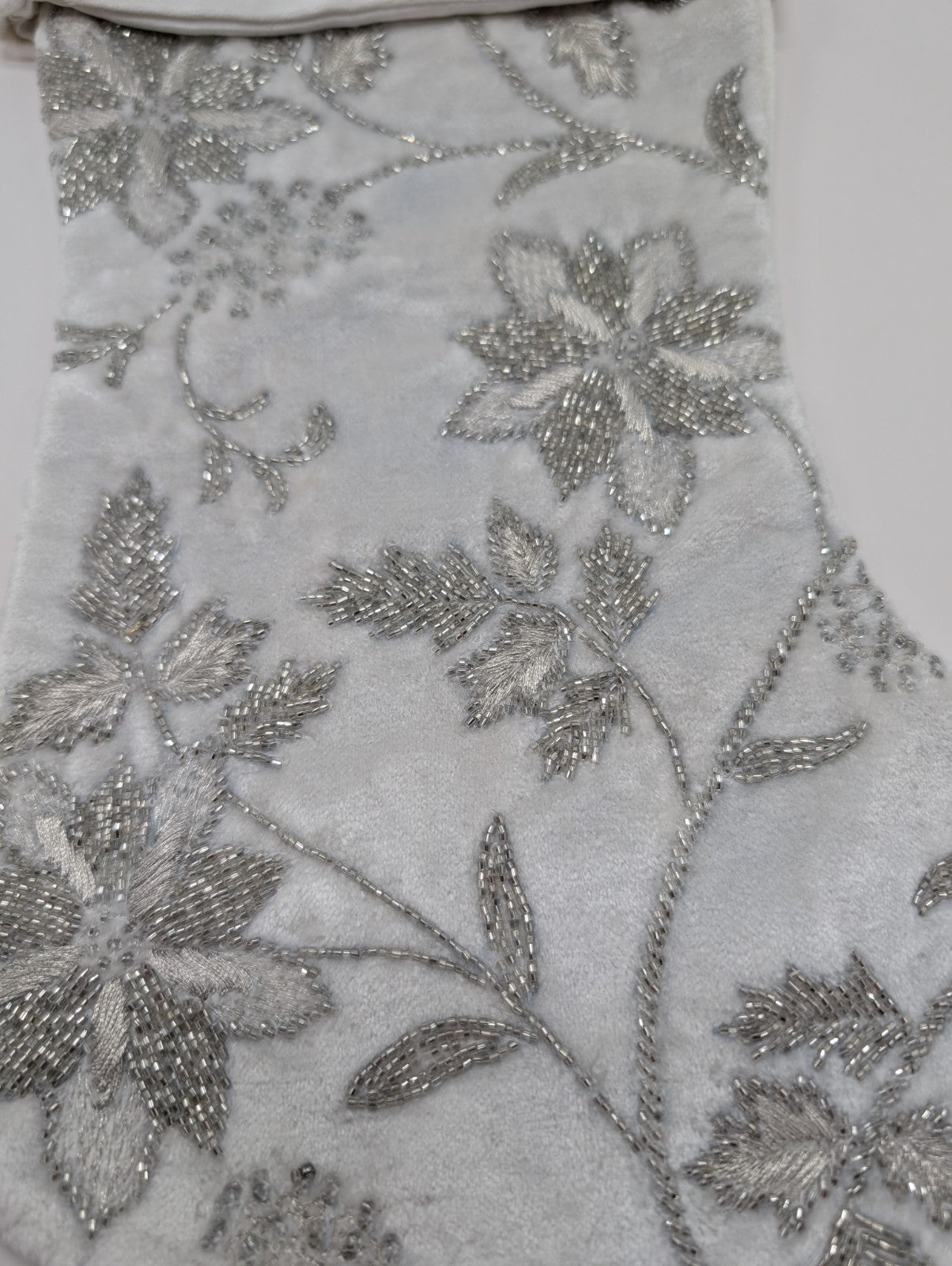 Sferra Allegria Velvet Christmas Stocking Poinsettia Ivory Silver Embroidery NEW8
