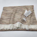Sferra Pebble Throw Blanket Fringe Linen Woven Linear Design Oversized Italy NEW2