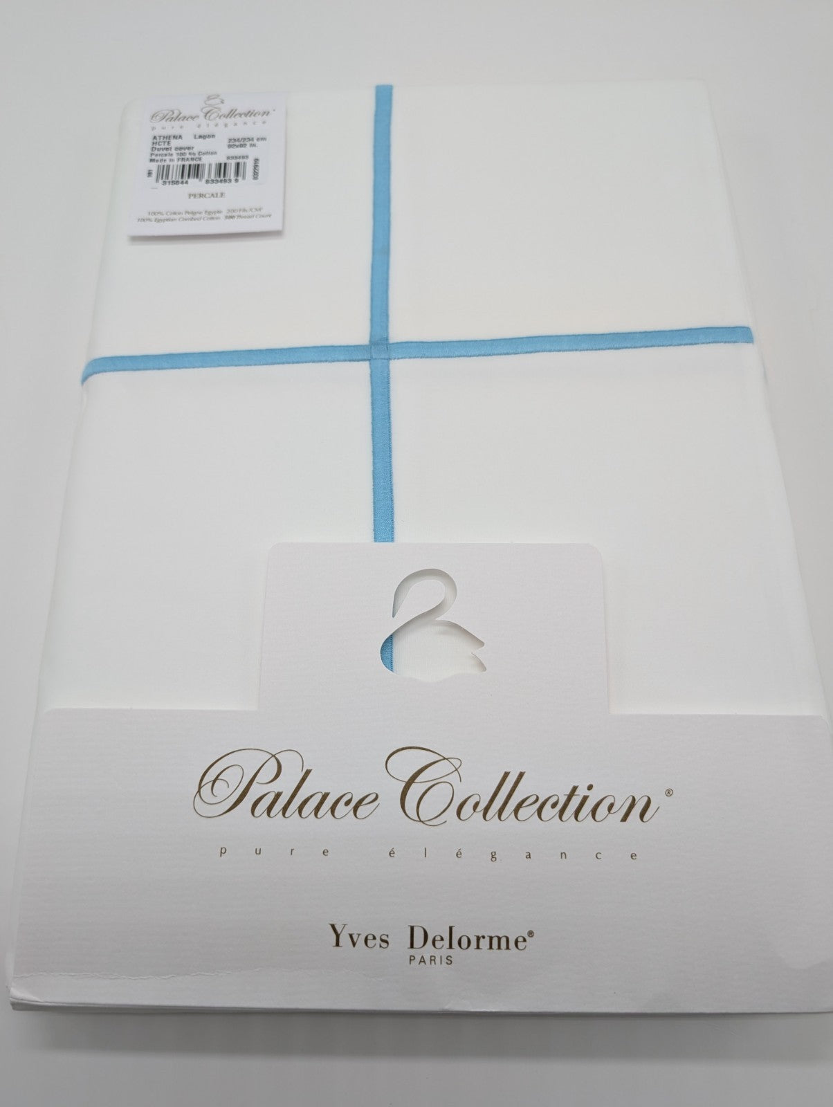 Yves Delorme Athena Queen Duvet Euro Set 3PC Aqua Stripes Egyptian Percale NEW3