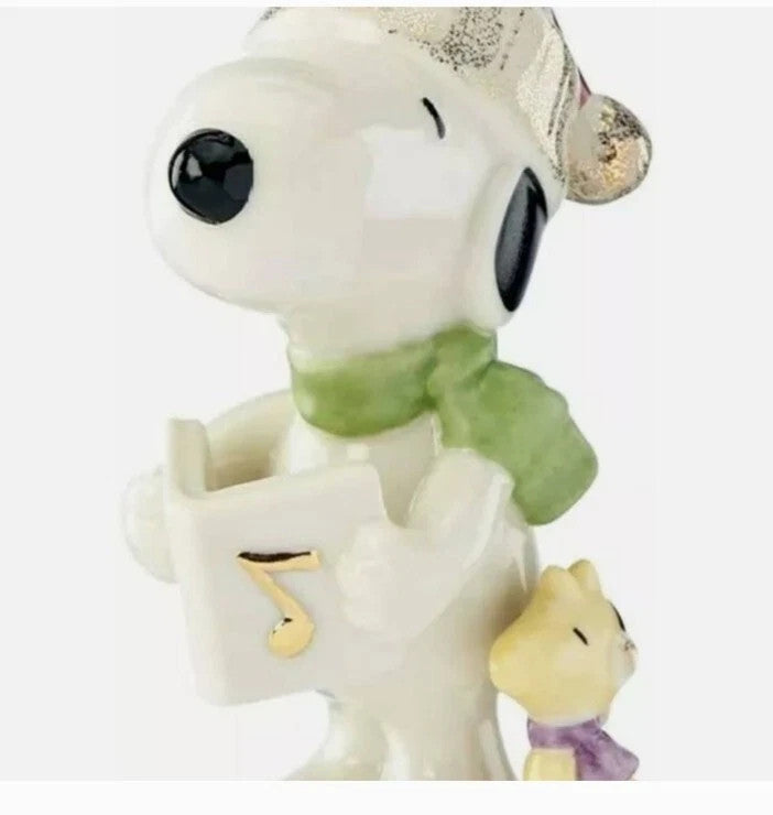 Lenox Peanuts Christmas Caroling With Snoopy Figurine Ornament Woodstock Dog NEW2