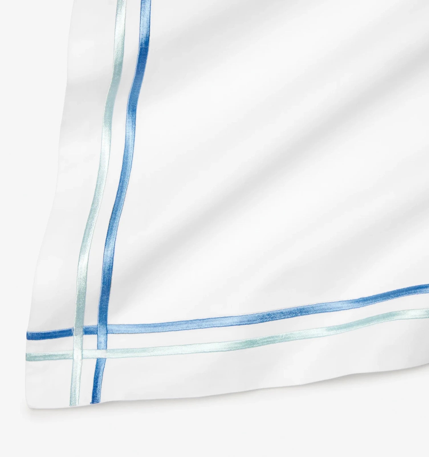 Sferra Tratto White Standard Sham Blue Satin Stitch Lines Embroidery  Italy NEW2