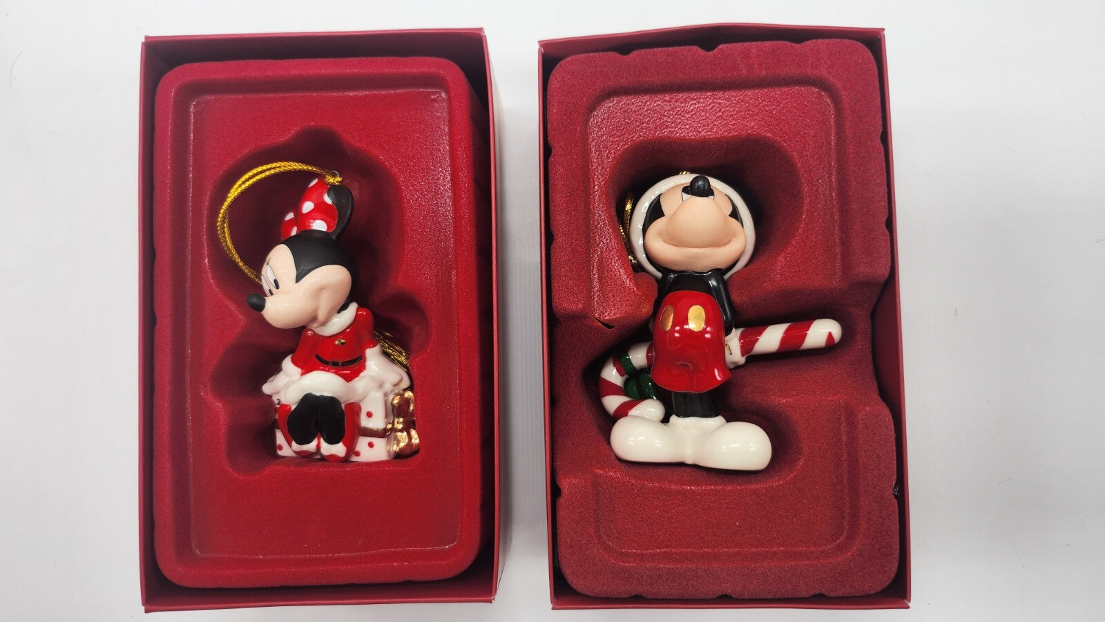 Lenox Disney 2024 Mickey & Minnie Figurine Ornaments 2 Mouse Candy Cane Gift NEW2