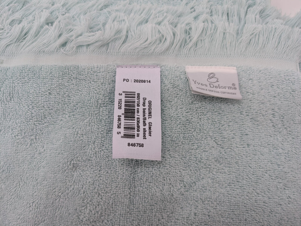 Yves Delorme Aqua Bath Sheet Towel Fringed Cotton Glacier 36"x59" Originel NEW1