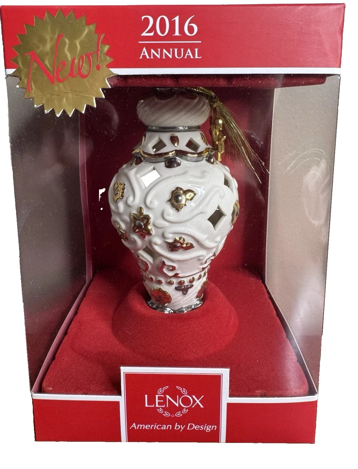 Lenox 2016 Annual Ivory Pierced Spire Ornament Victorian Gold Tag Christmas NEW4