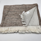 Sferra Taupe Linen Throw Blanket Fringed Woven Linear Design Oversized Italy NEW3