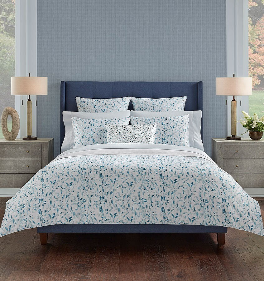 Sferra Azure Euro Sham Brushstrokes White Piping Cotton Sateen Print Italy NEW4