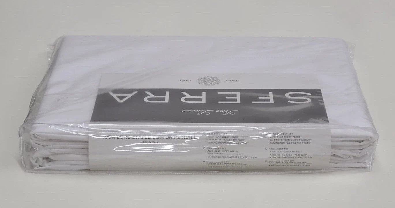 Sferra Gino White Queen Sheet Set 4 PC Solid 100% Cotton Percale 450TC Italy NEW10