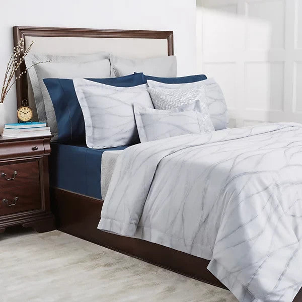 Sferra Tovino King Silver Blue Duvet Waves 100% Cotton Sateen Jacquard Italy NEW4