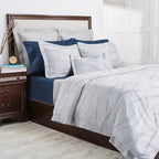 Sferra Tovino King Silver Blue Duvet Waves 100% Cotton Sateen Jacquard Italy NEW4