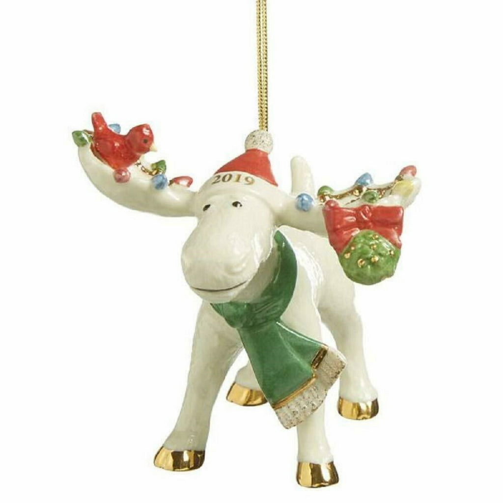 Lenox 2019 Marcel Moose Figurine Ornament Annual Under The Mistletoe Bird NEW2