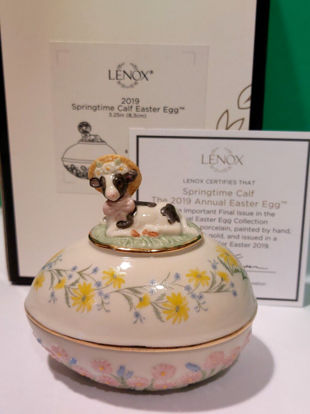 Lenox 2019 Easter Springtime Calf Egg Figurine Cow Annual Trinket Box Flower NEW4