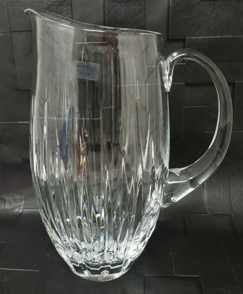 Reed & Barton Crystal Soho Pitcher 9.5" Clear Tapered Vertical Cut 1.5Qt. NEW2