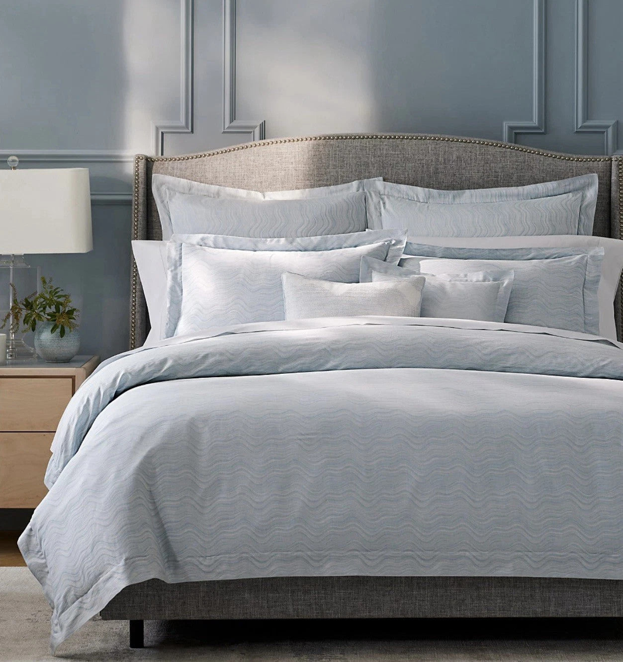 Sferra Onda Queen Duvet Cover Aquamarine Print Cotton Sateen Jacquard Italy NEW3