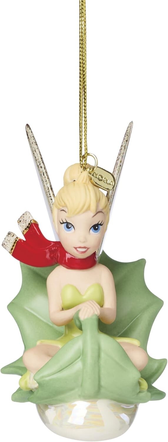 Lenox Disney 2025 Tinkerbell Figurine Ornament Fairy Pixie Sledding On Leaf NEW3