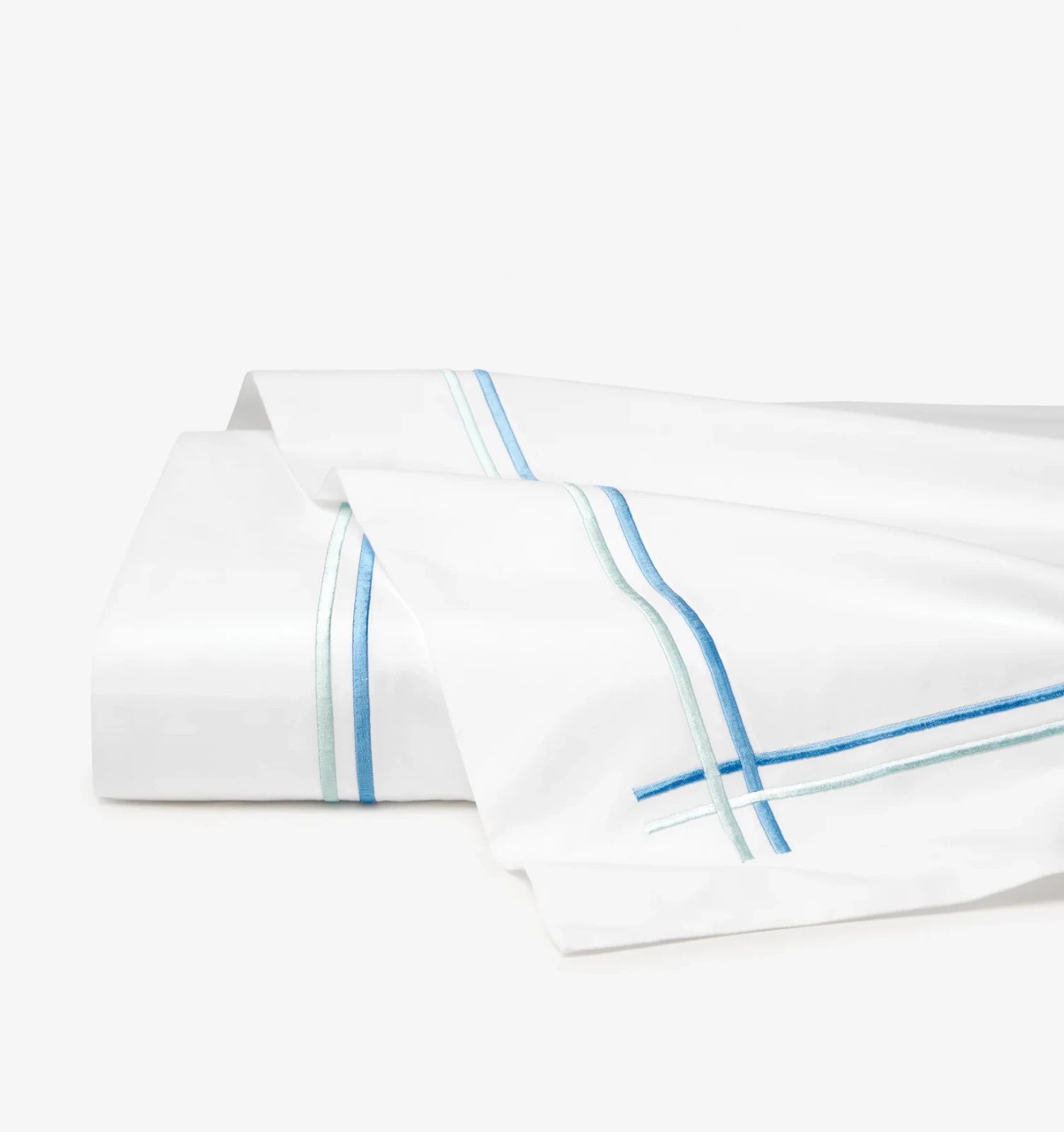 Sferra Tratto White Standard Sham Blue Satin Stitch Lines Embroidery  Italy NEW9