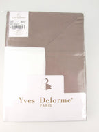 Yves Delorme Cocon  White Queen Flat Sheet Taupe Border Cotton Sateen Sureau NEW8