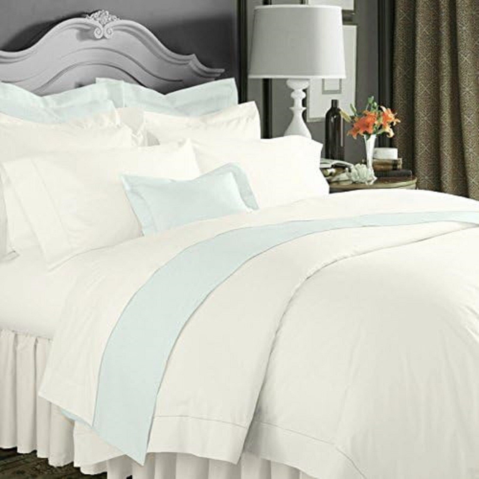 Sferra  Corto Celeste Ivory Queen Sheet Set 4PC Cotton Percale 406TC Italy NEW1