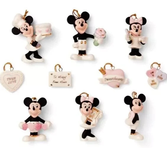 Lenox Disney Mickey Minnie Mouse Mini Tree Ornaments Set 10 Romantic Moments NEW0