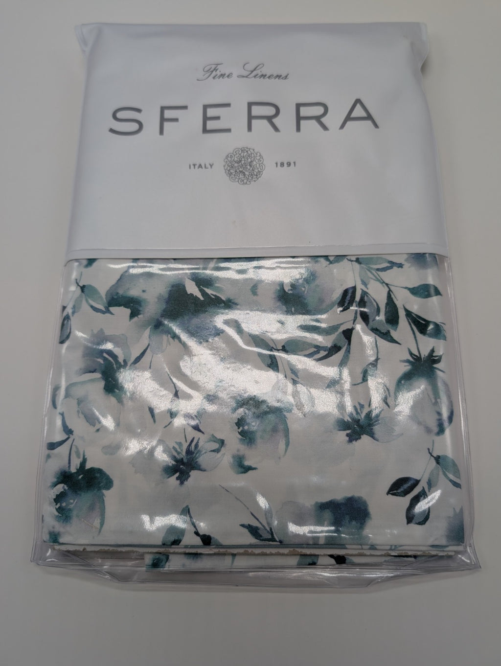 Sferra Duchesse Cadet Blue Standard Sham Floral Print Reverses Sateen Italy NEW0
