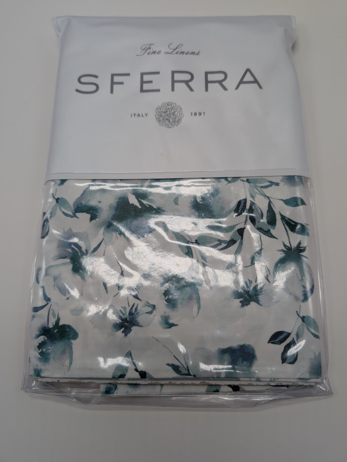 Sferra Duchesse Cadet Blue Standard Sham Floral Print Reverses Sateen Italy NEW0