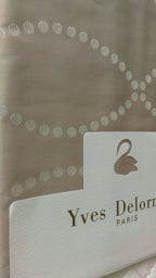 Yves Delorme Taupe Queen Flat Sheet Cafe Creme Dotted Links Jacquard Points NEW5