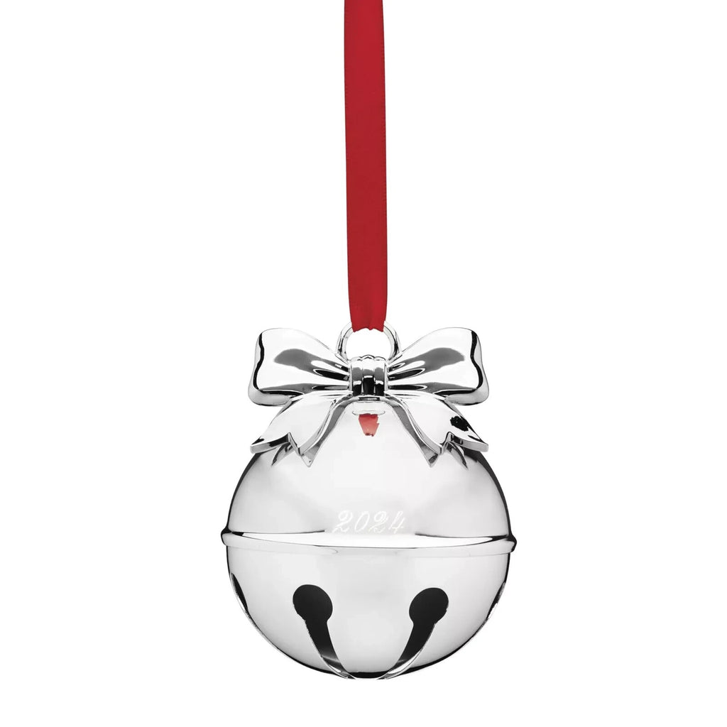 Lenox 2024 Jingle Bell Ornament Annual Silver Bow Red Ribbon Rings Christmas NEW0