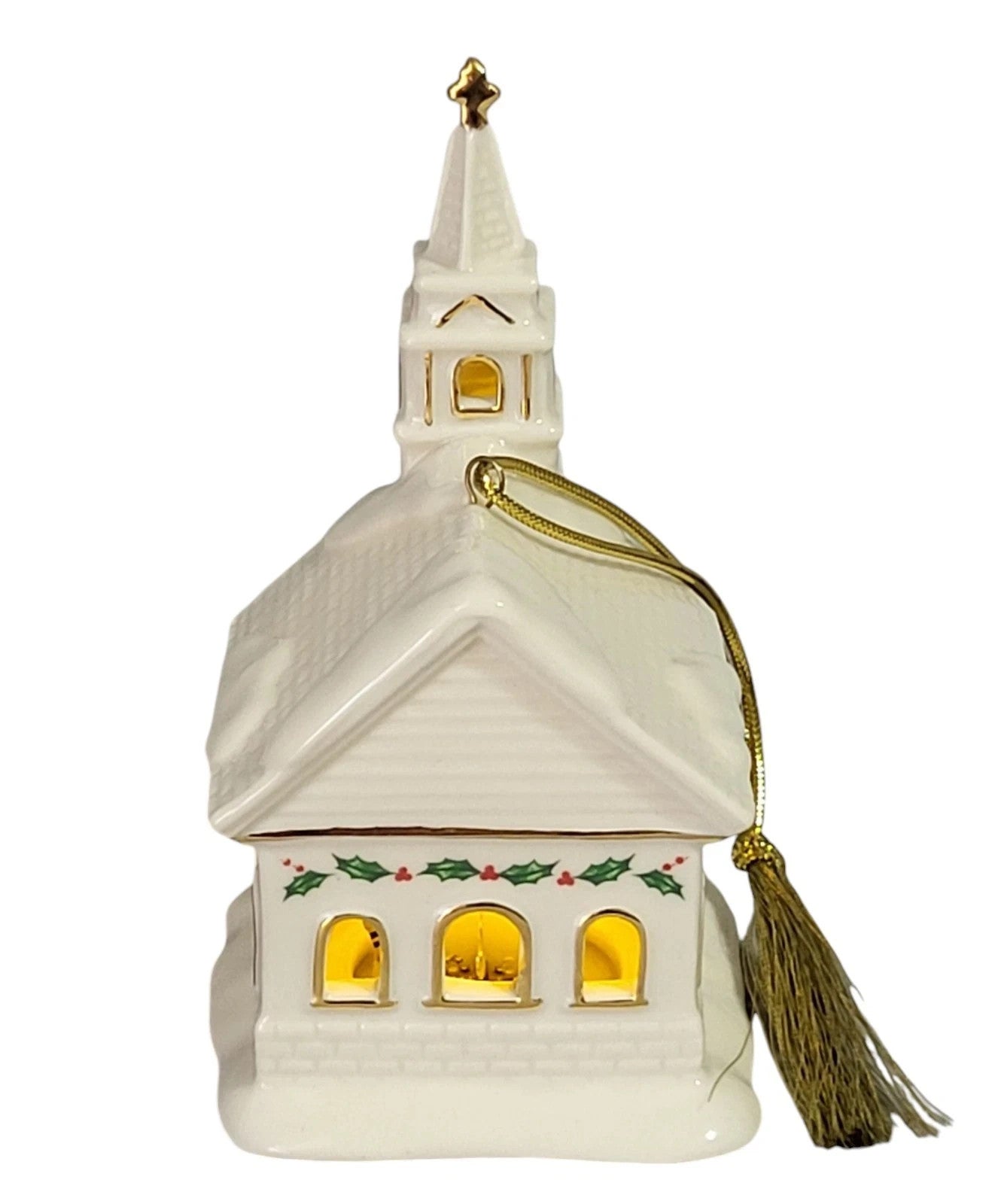 Lenox Christmas Village White Lighted Church Figurine Ornament Holly Berry NEW2