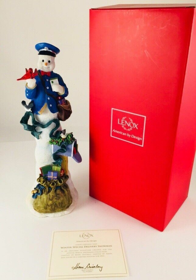 Lenox 2015 Winter Special Delivery Snowman Pencil Figurine Mailman Christmas NEW1