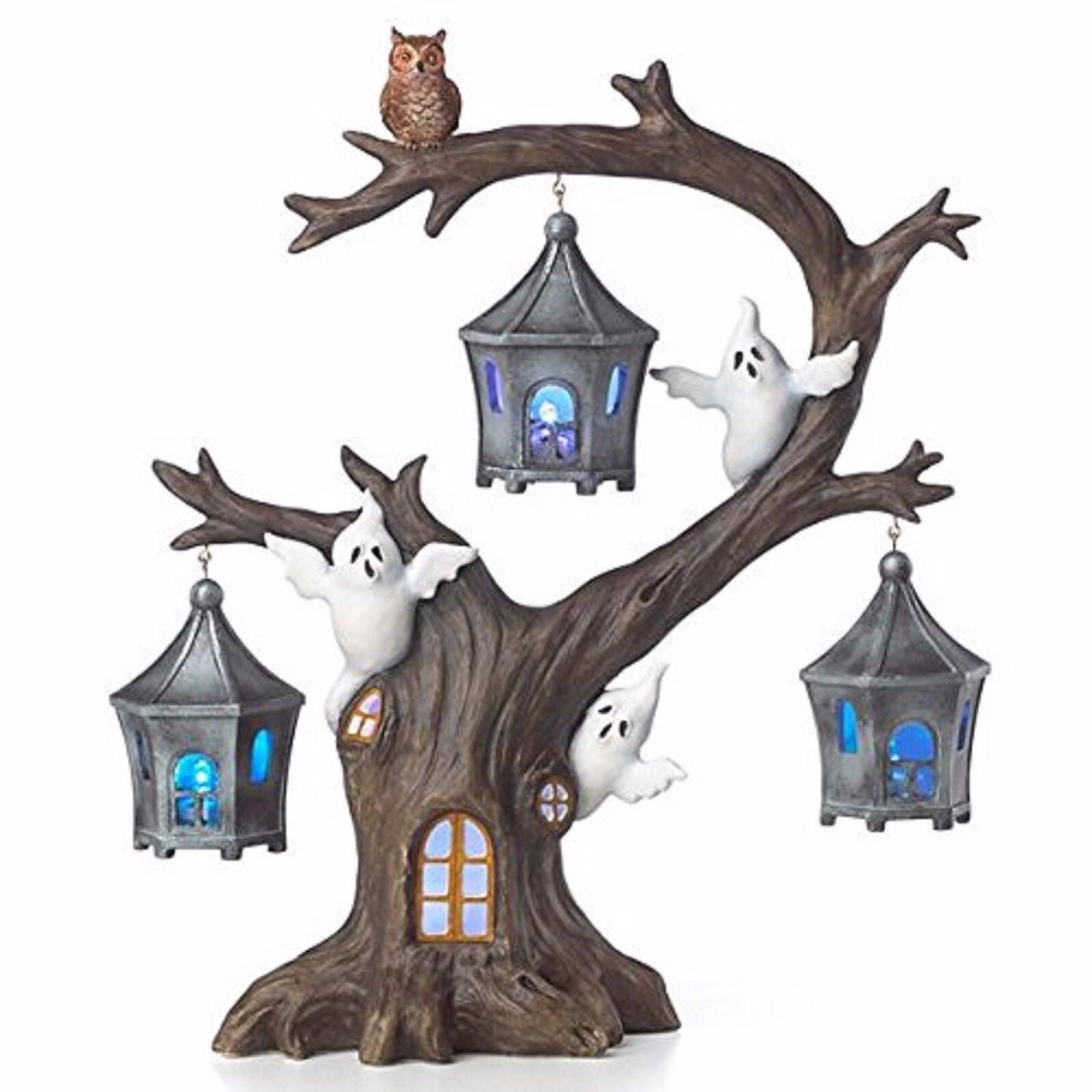 Lenox Halloween Spooky Lighted Tree Figurine Ghoulish Lanterns Ghosts Owl NEW0