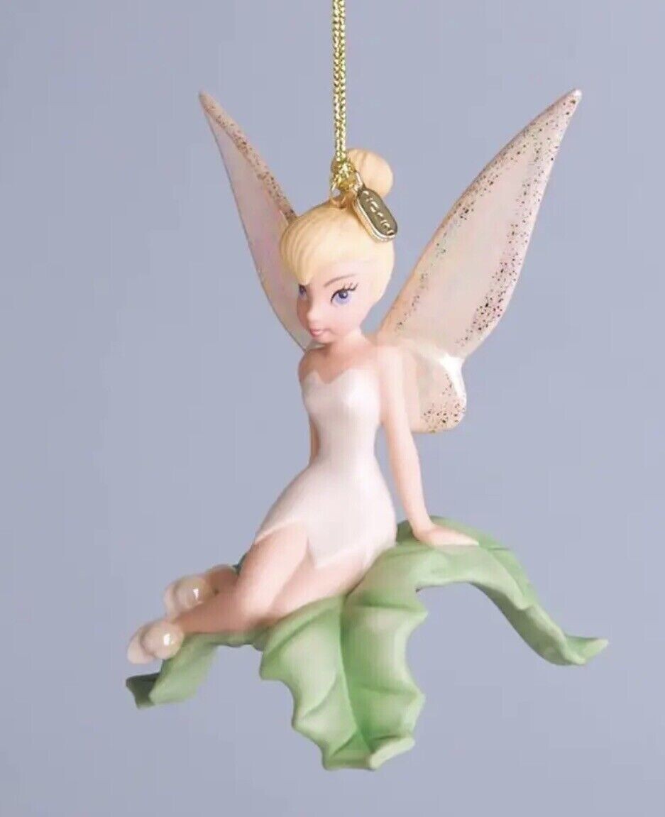 Lenox Disney 2022 Tinkerbell Figurine Ornament Sitting Pretty Leaf Christmas NEW1