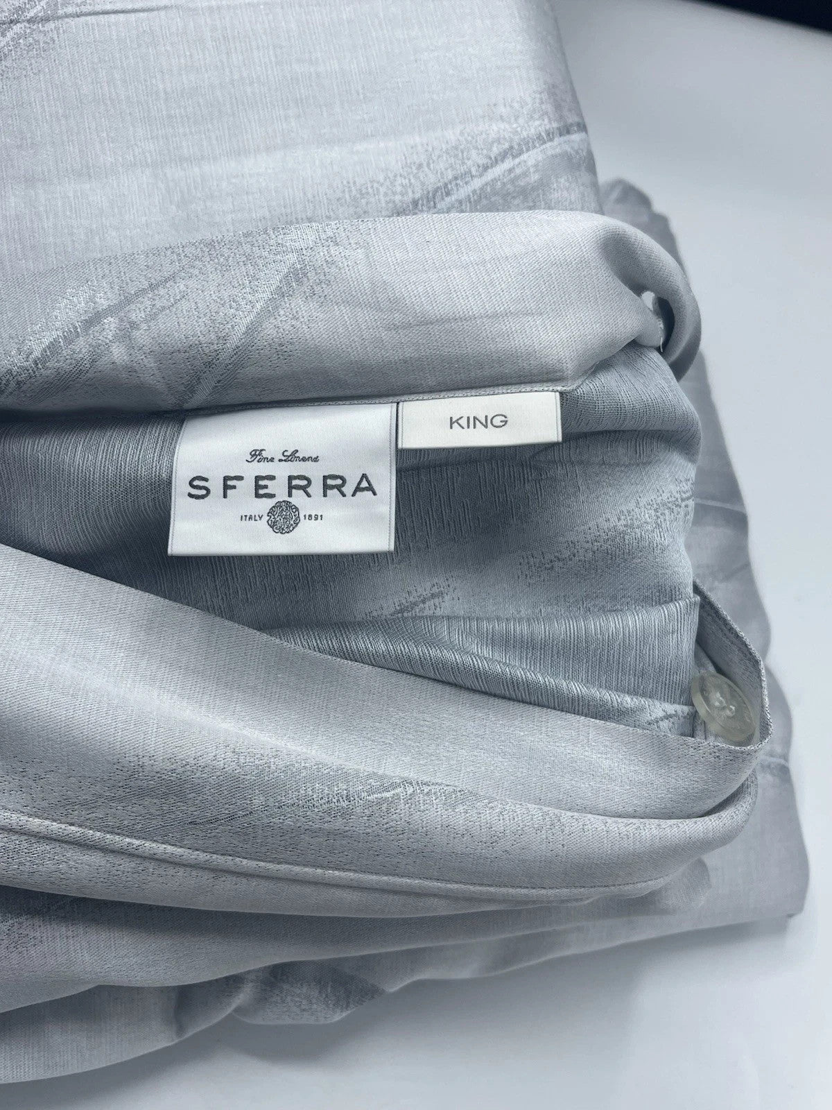 Sferra Tovino King Silver Blue Duvet Waves 100% Cotton Sateen Jacquard Italy NEW9