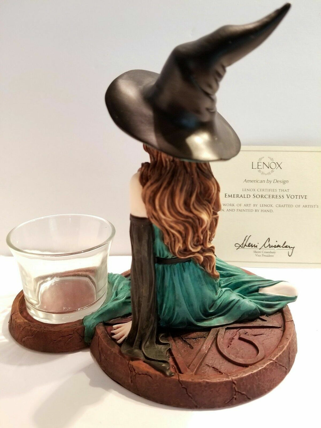 Lenox Halloween Sorceress Witch Votive Figurine Emerald Gown Casting Spell NEW3