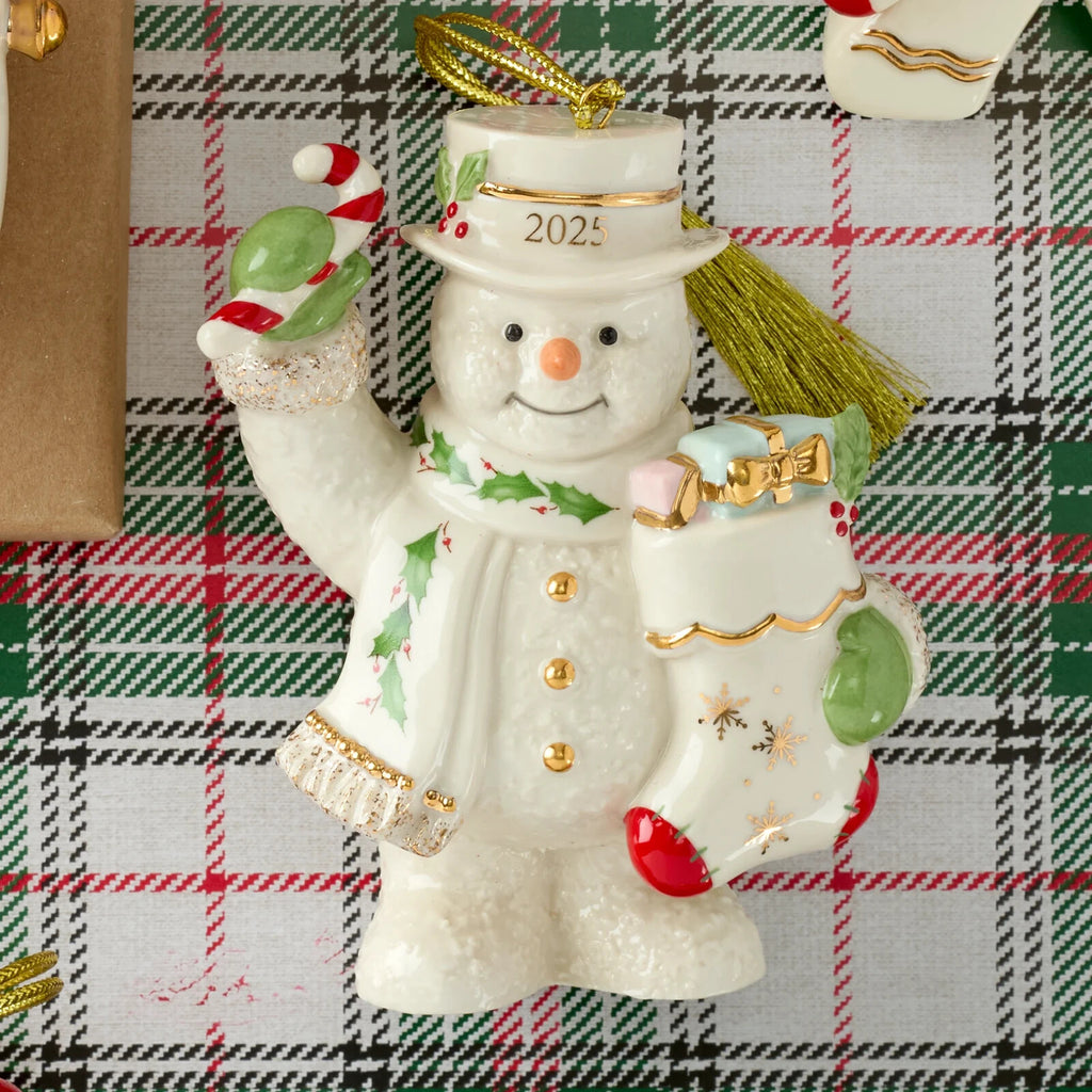 Lenox 2025 Snowman Figurine Ornament Annual Christmas Stocking Candy Cane NEW1