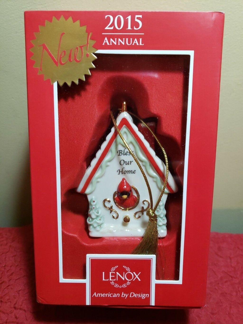 Lenox 2016 Bless Our Home Birdhouse Ornament Christmas Cardinal Hang Tag NEW3