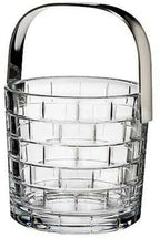 Rogaska Crystal Quoin Ice Bucket with Handle Hand Cut Etch Grid Brick Design NEW1