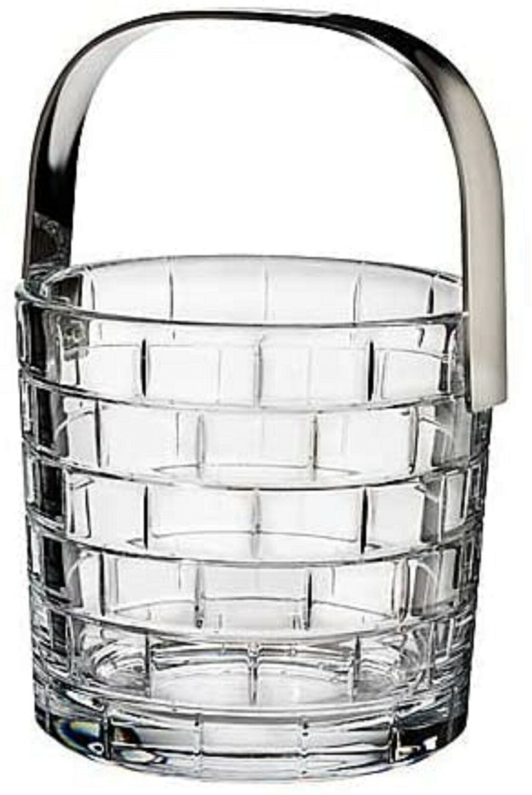 Rogaska Crystal Quoin Ice Bucket with Handle Hand Cut Etch Grid Brick Design NEW1