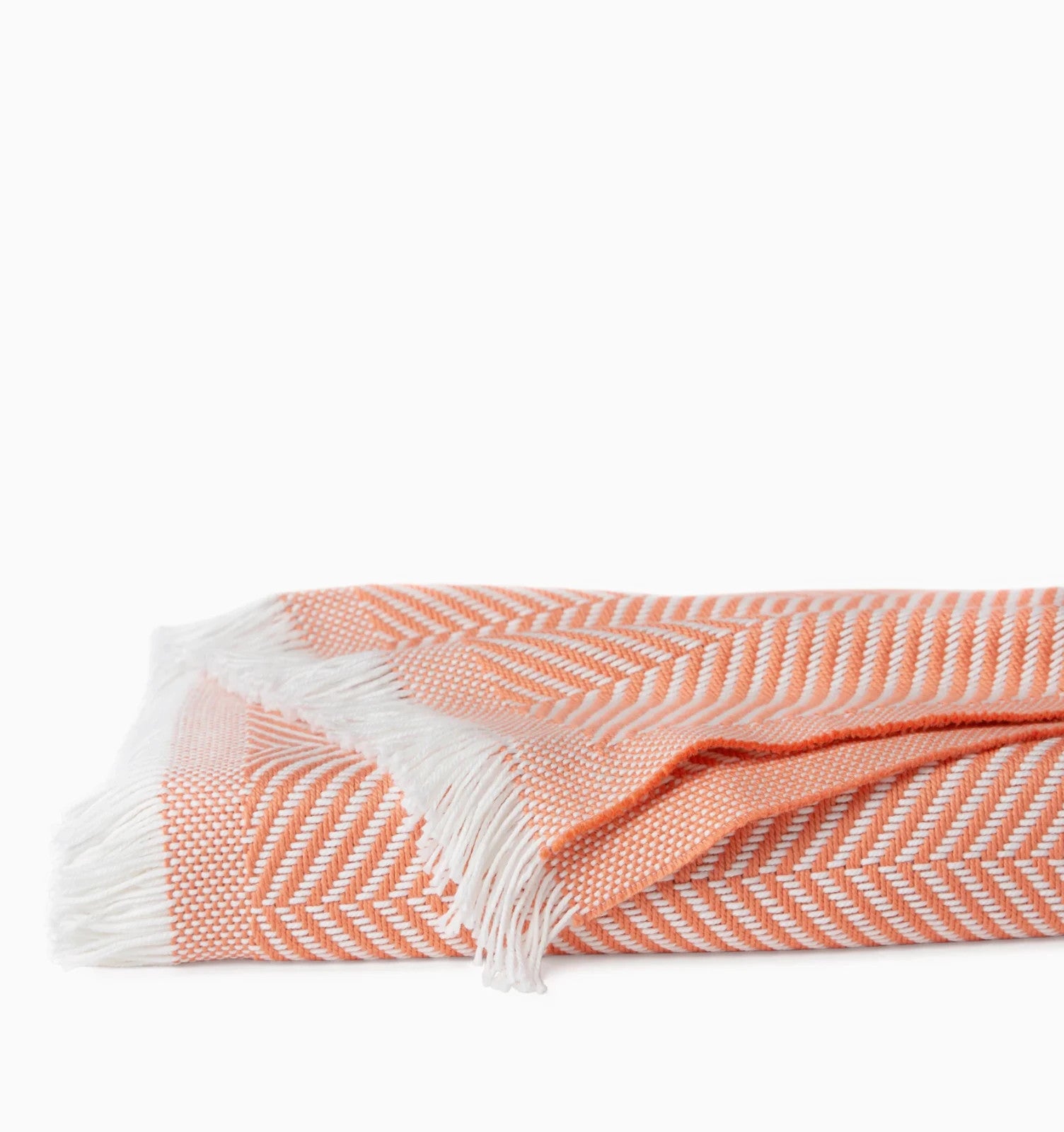 Sferra Costa Orange Cotton Throw Blanket Fringe Herringbone Look 50x70 Italy NEW0
