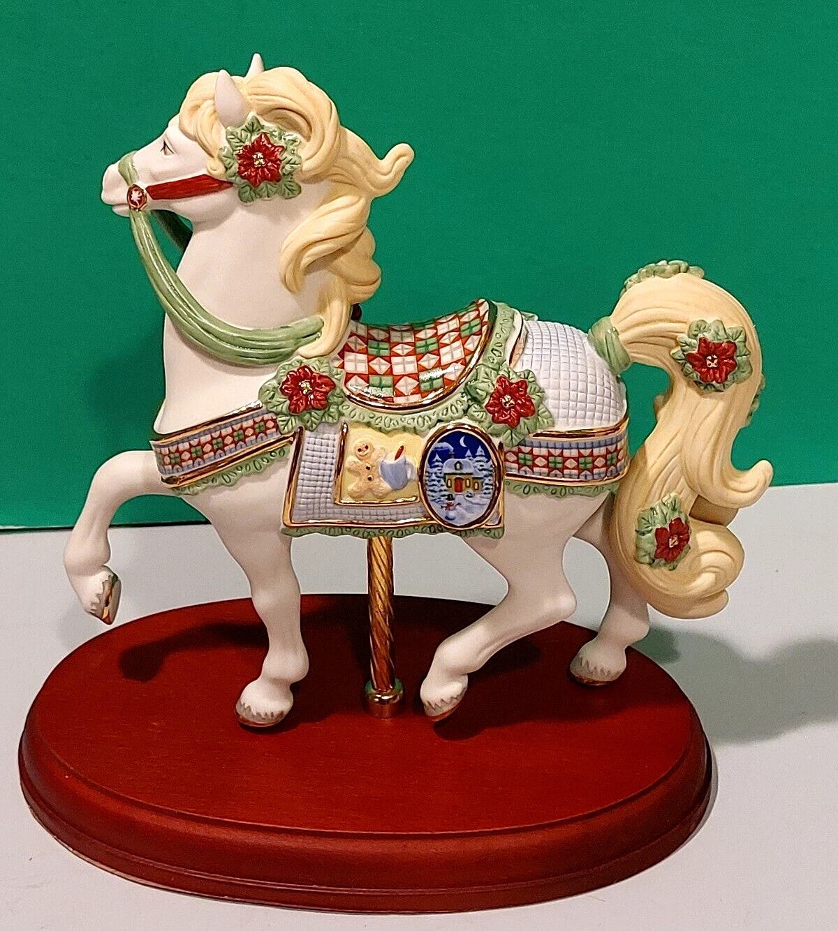 Lenox 2014 Christmas  Carousel Horse Gingerbread Figurine Annual Poinsettias NEW6