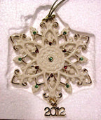 Lenox 2012 Gemmed Snowflake Ornament Annual Red Green Crystals Christmas NEW5