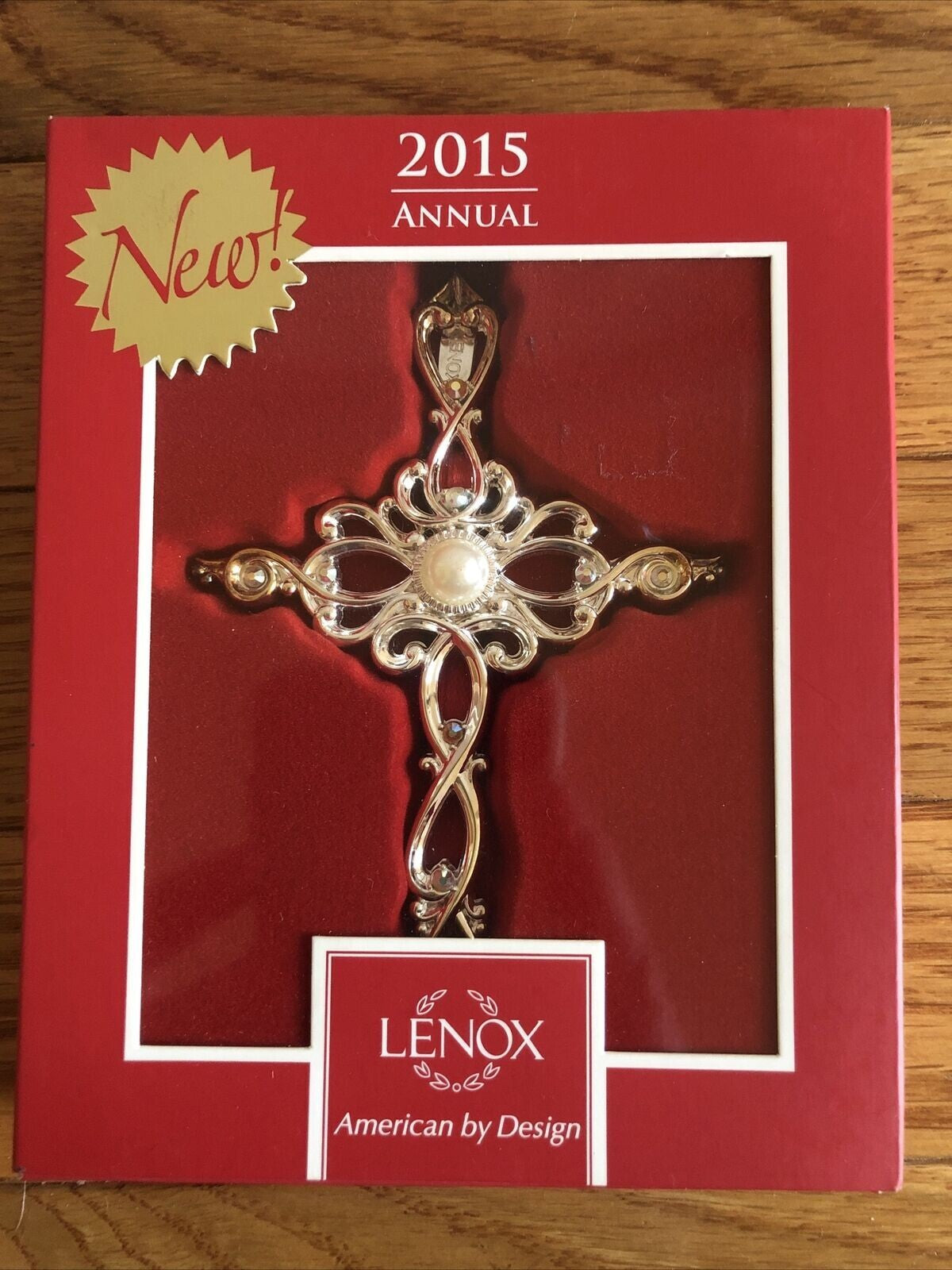 Lenox Gemmed Cross Ornament Filigree Silver Pearl Crystals 2015 Christmas NEW3