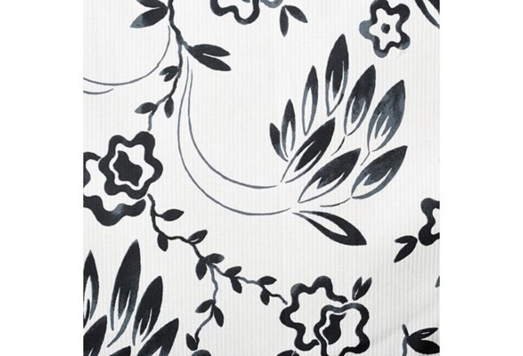 Yves Delorme Silhouette Queen Flat Sheet Black White Print Pink Cuff Percale NEW5