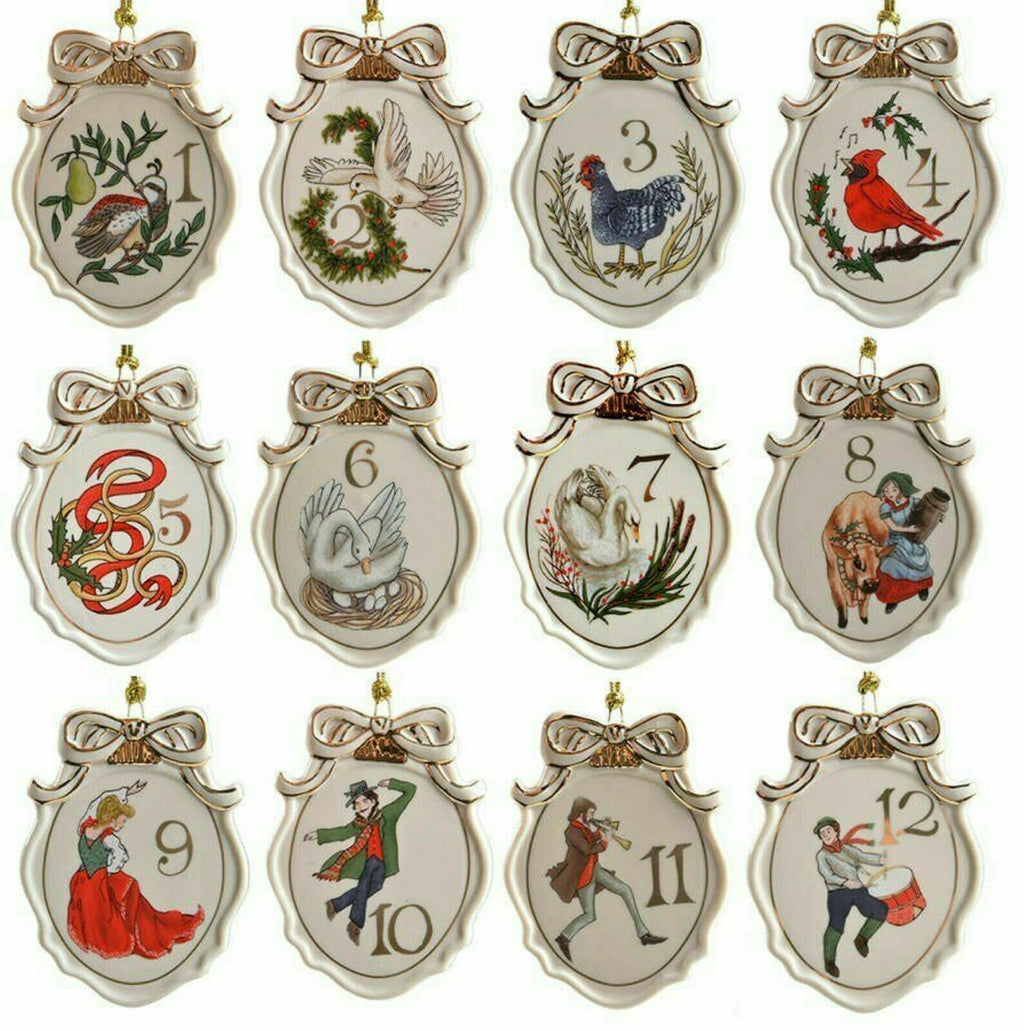 Lenox Twelve Days Of Christmas Ornaments  12PC Set Flat Oval 3 1/8" Large NEW0