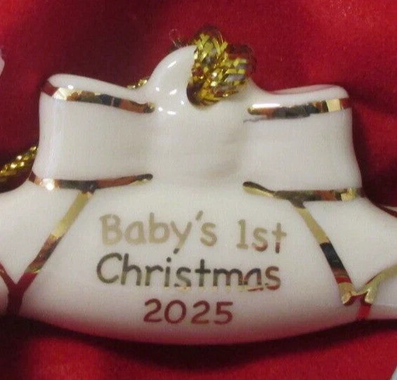Lenox 2025 Baby's First Christmas Rattle Ornament 1st Ivory Gold Ribbon Gift NEW3