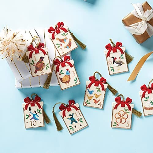 Lenox Twelve Days Of Christmas 12-Piece Ornament Set Hand Painted Bows Gift NEW1