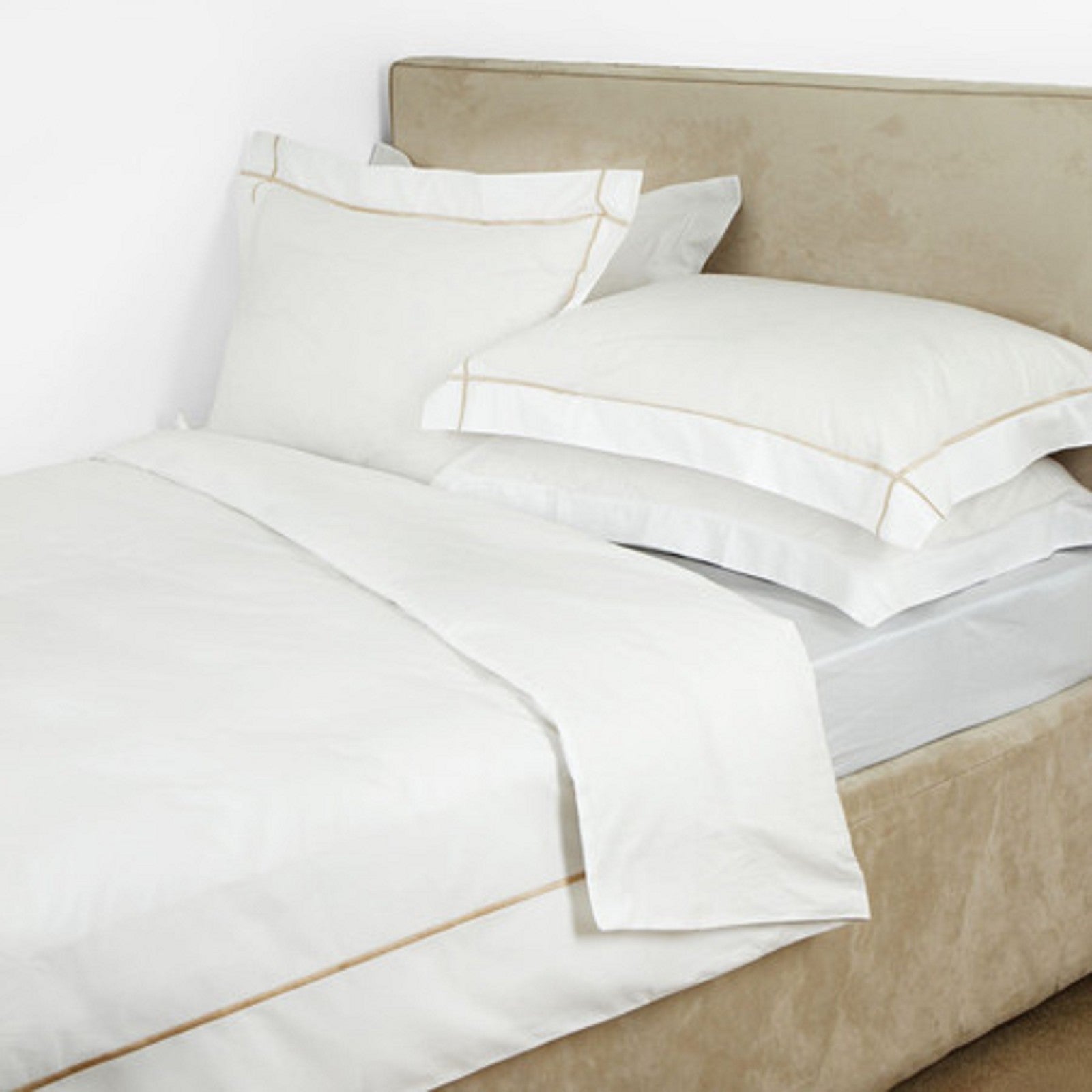 Yves Delorme Athena Queen Duvet Set 3PC Tan Stripes Egyptian Percale 500TC NEW2