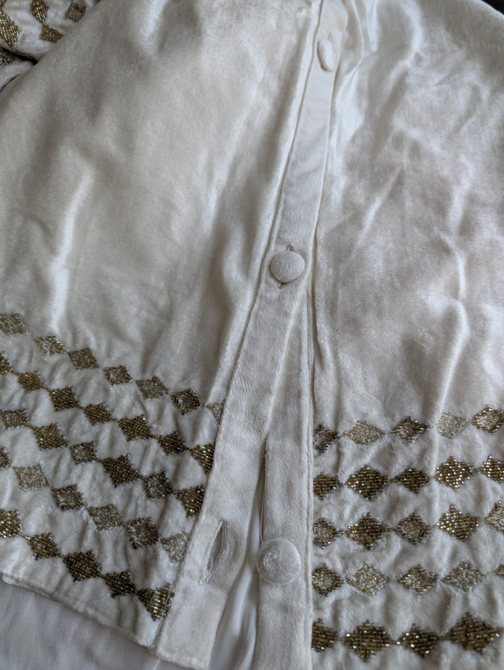 Sferra Lucido Ivory Velvet Christmas Tree Skirt Gold Diamond Embroidery 60" NEW8