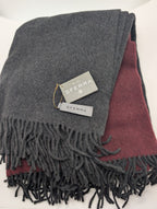 Sferra Jeno Throw Blanket Burgundy Grey Variated Fringe Angora & Merino Soft NEW8
