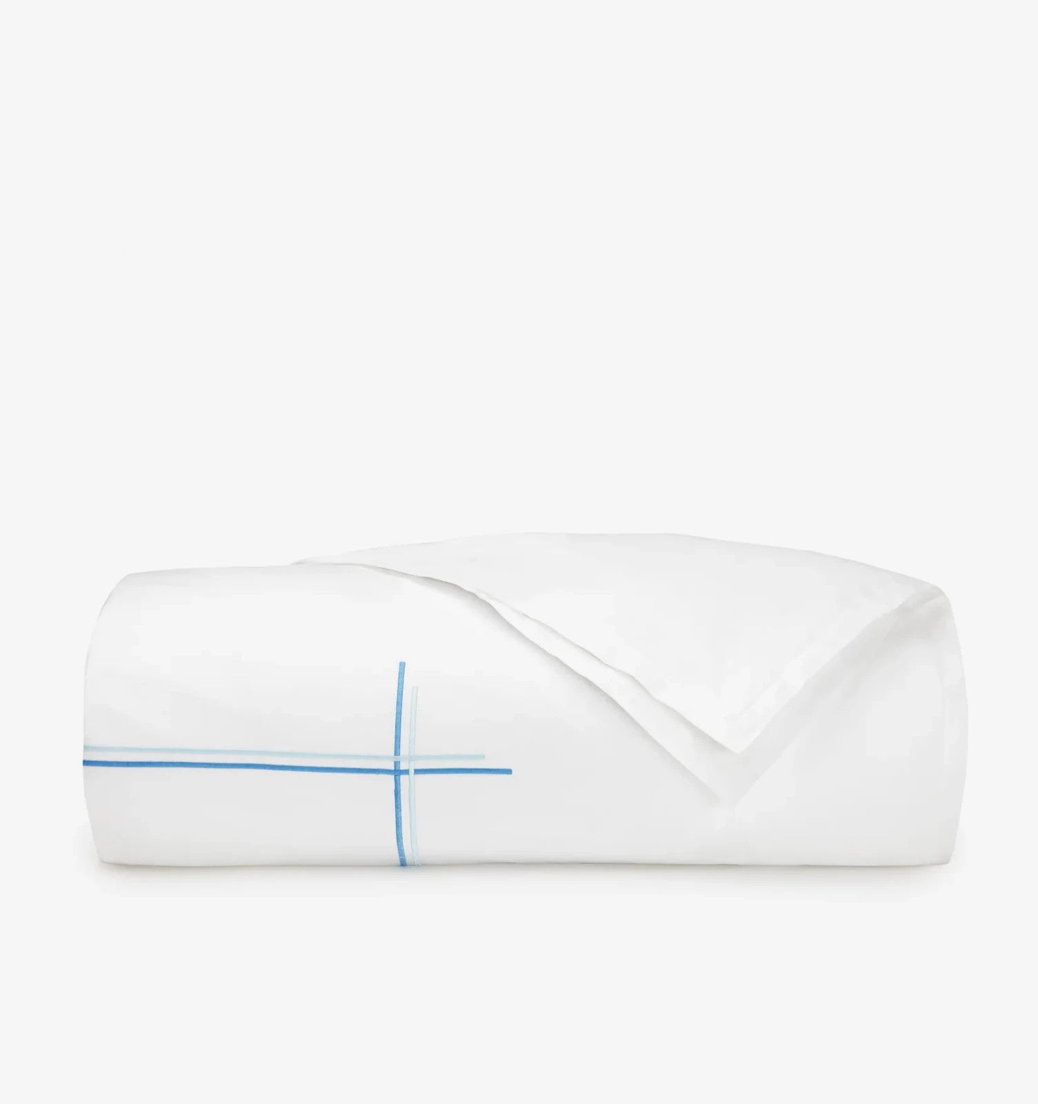 Sferra Tratto White Queen Duvet Blue Satin Stitch Line Embroidery Italy NEW4