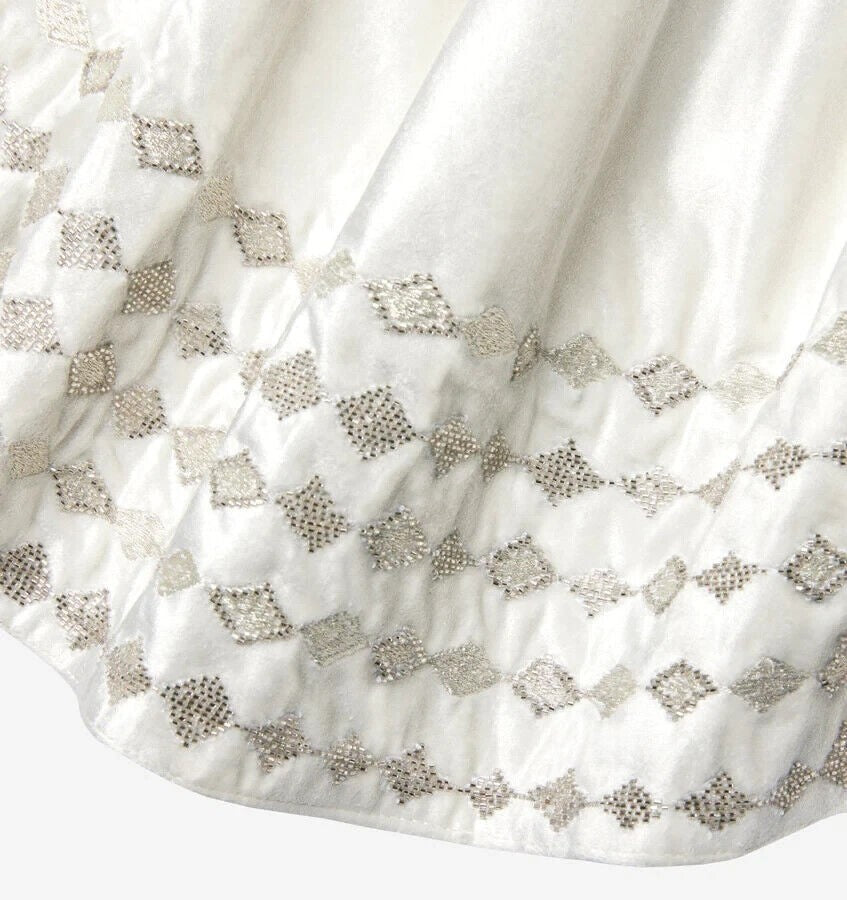 Sferra Lucido Ivory Velvet Christmas Tree Skirt Silver Diamond Embroidery 60 NEW3