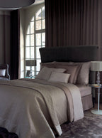 Yves Delorme Taupe Queen Flat Sheet Cafe Creme Dotted Links Jacquard Points NEW4